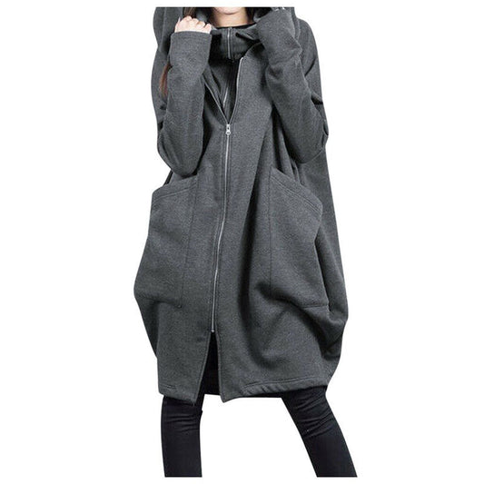 Women's Long Coat Plus Fleece Hoodie Jacket