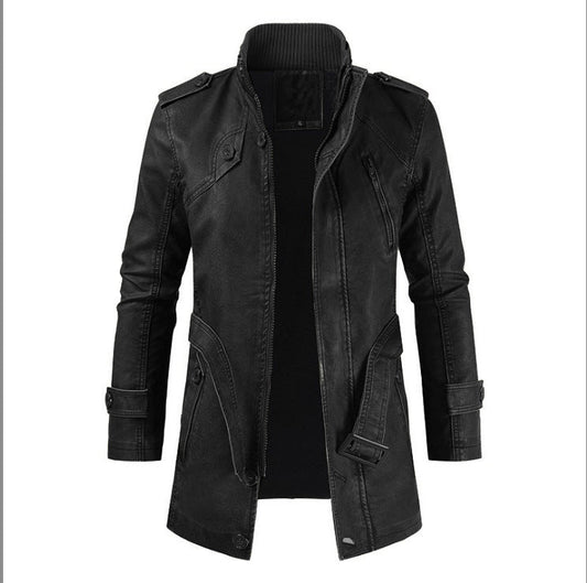 PU Leather Stand Collar Slim Men Jacket