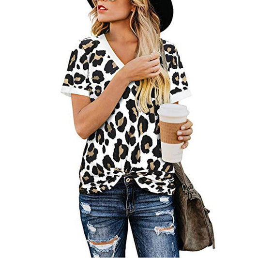 Women's Loose V-Neck Printed Short Sleeve T-Shirt