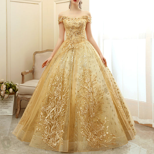 Bridal Wedding Dress Golden Evening Dress Wedding Dress