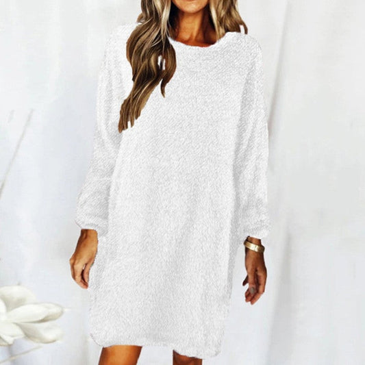 Plush Long Sleeve Round Neck Loose Dress