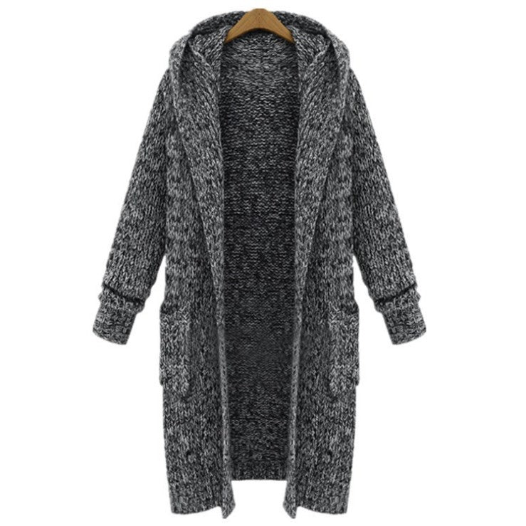 Women's Winter Loose Plus Size Hooded Sweater Cardigan Jacket