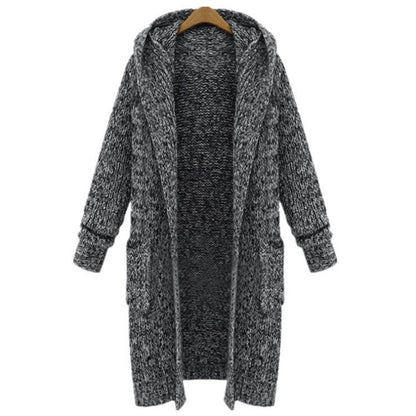 Women's Winter Loose Plus Size Hooded Sweater Cardigan Jacket