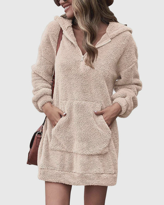 Women's Hoodies Zipper Plush Sweater Long Top