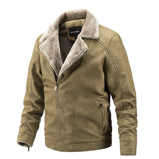 Fitted Sherpa Lined Leather Jacket For Men
