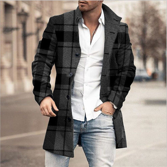 Plain Lapel Button Mid-Length OL Men's Coat