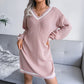 Women's V-neck Solid Color Sweater Dress