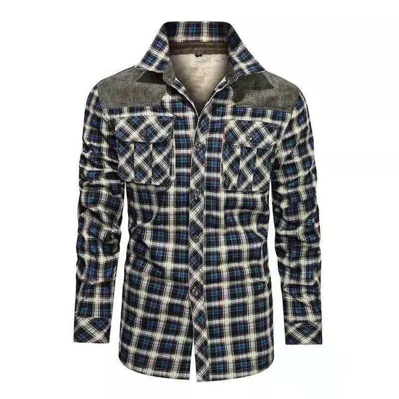 Winter Sherpa Lined Plaid Flannel Shirt Jacket For Men