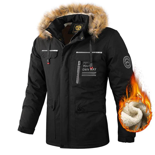 Men's Fleece Outdoor Bomber Hooded Jacket