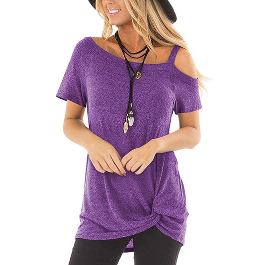 Women's Knot T-Shirt Short Sleeve Off Shoulder T-Shirt