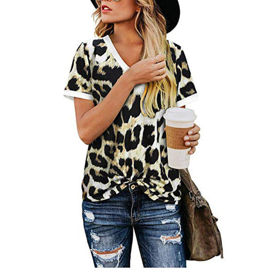 Women's Loose V-Neck Printed Short Sleeve T-Shirt