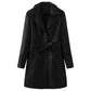 Women's Mid-length Plus Velvet Leather Jacket With Lapel