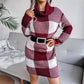 Turtleneck Plaid Sweater Skirt Knit Dress