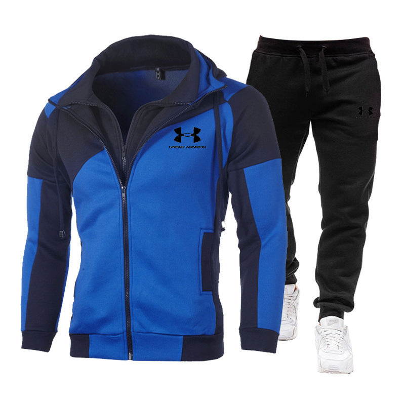 Men's Color-blocking Hooded Sweater Sports Two-piece Set