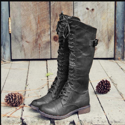 Women's Round Toe High Strap Knight Boots
