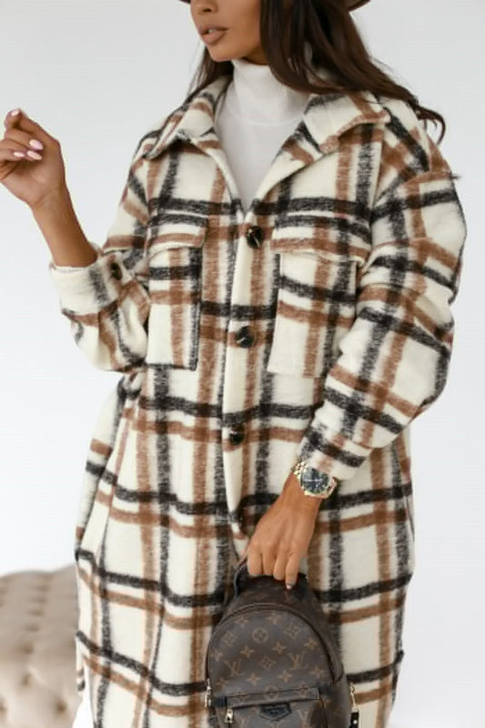 Women's Warm Plaid Long Woolen Coat