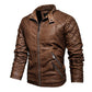 Men Stand Collar PU Leather Jacket Plus Velvet Jacket