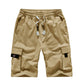 Solid Color Men's Casual Pants Cargo Shorts Mid Waist Straight Pants