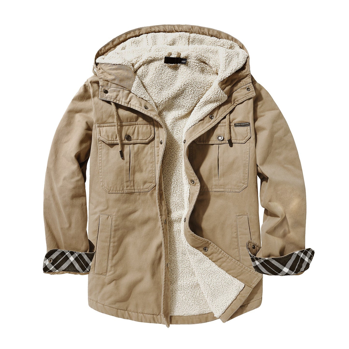 Hooded Regular Fit Sherpa Lined Shirt Jacket For Men