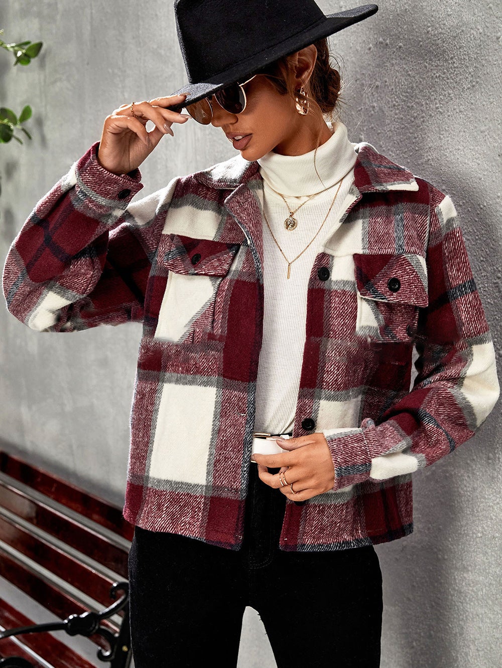 Woman Winter Casual Plaid Jacket