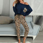 Women's Casual Home Suit Two-piece Leopard Print Long-sleeved Trousers