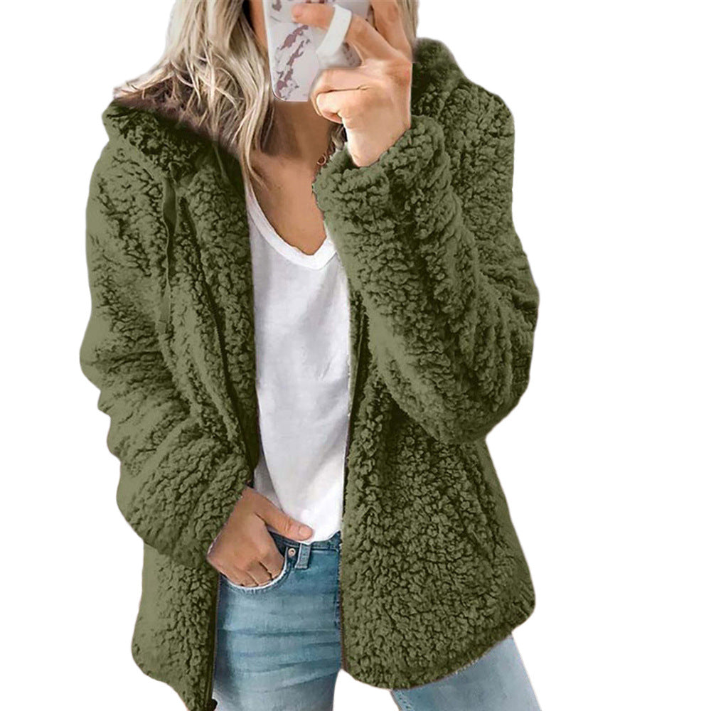 Women's Hooded Woolen Fleece Autumn And Winter Jacket
