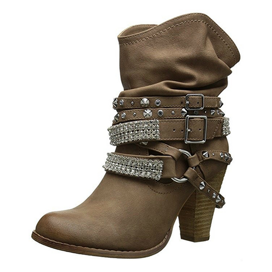 Women's Retro Shiny Rivets Punk Casual Boots Winter Boots