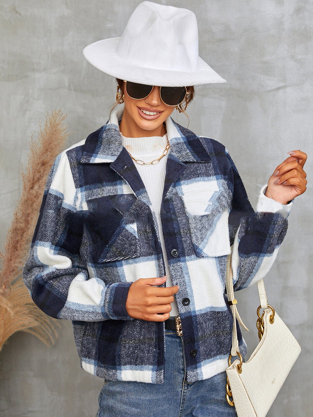 Woman Winter Casual Plaid Jacket