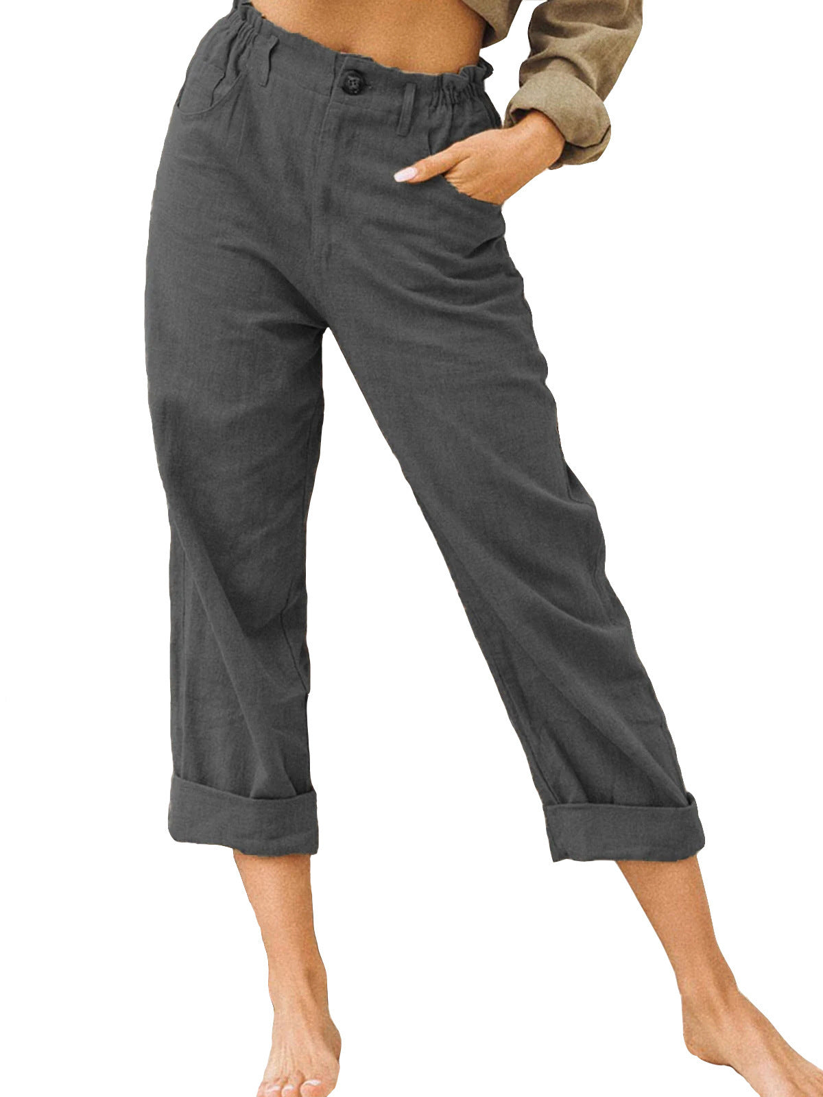 Women's Cotton Linen Casual Solid Color Trousers