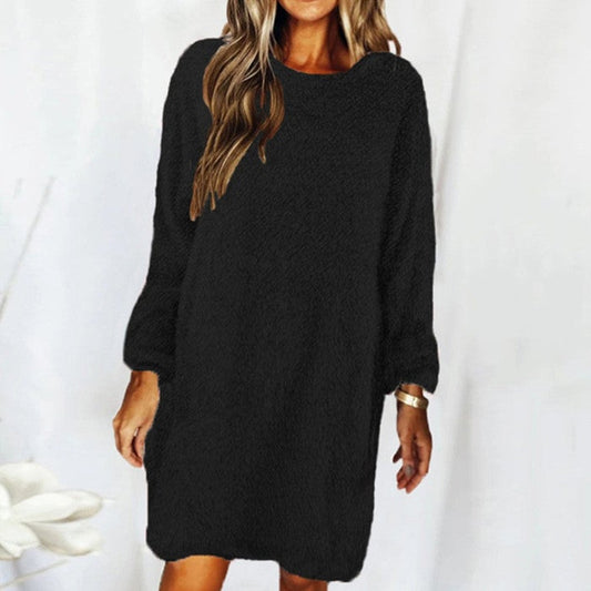 Plush Long Sleeve Round Neck Loose Dress