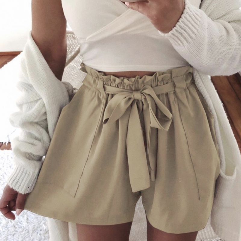 Women's Lace-Up Solid Color Casual Shorts