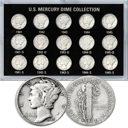 1941-1945 Full DPS Mercury Dime Coins 15Pcs
