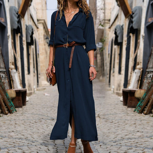 Long Sleeves Solid Color Dress Women's Casual Dress